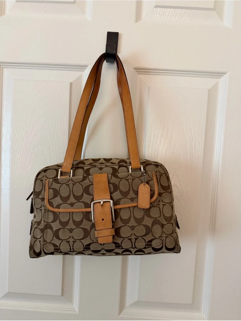 Coach - Tan and Brown Signature-Print Shoulder Bag